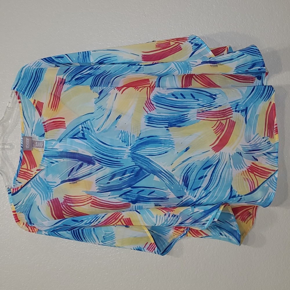 NEW Chico's Strokes Multicolor Lightweight Poncho Top S/M Art to Wear Langenlook